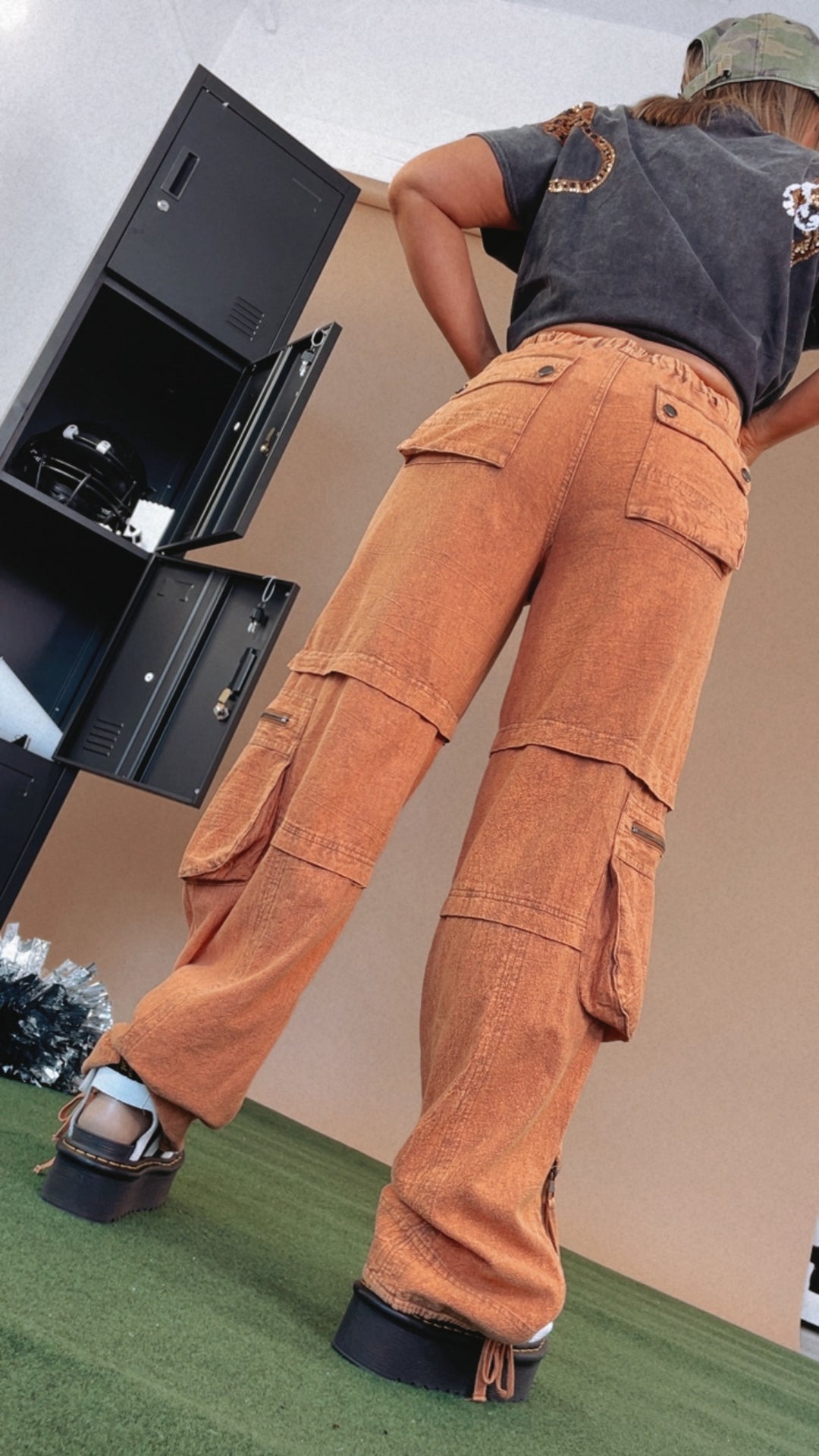 Oli & Hali: Mineral Washed Cargo Pants, Rust Orange