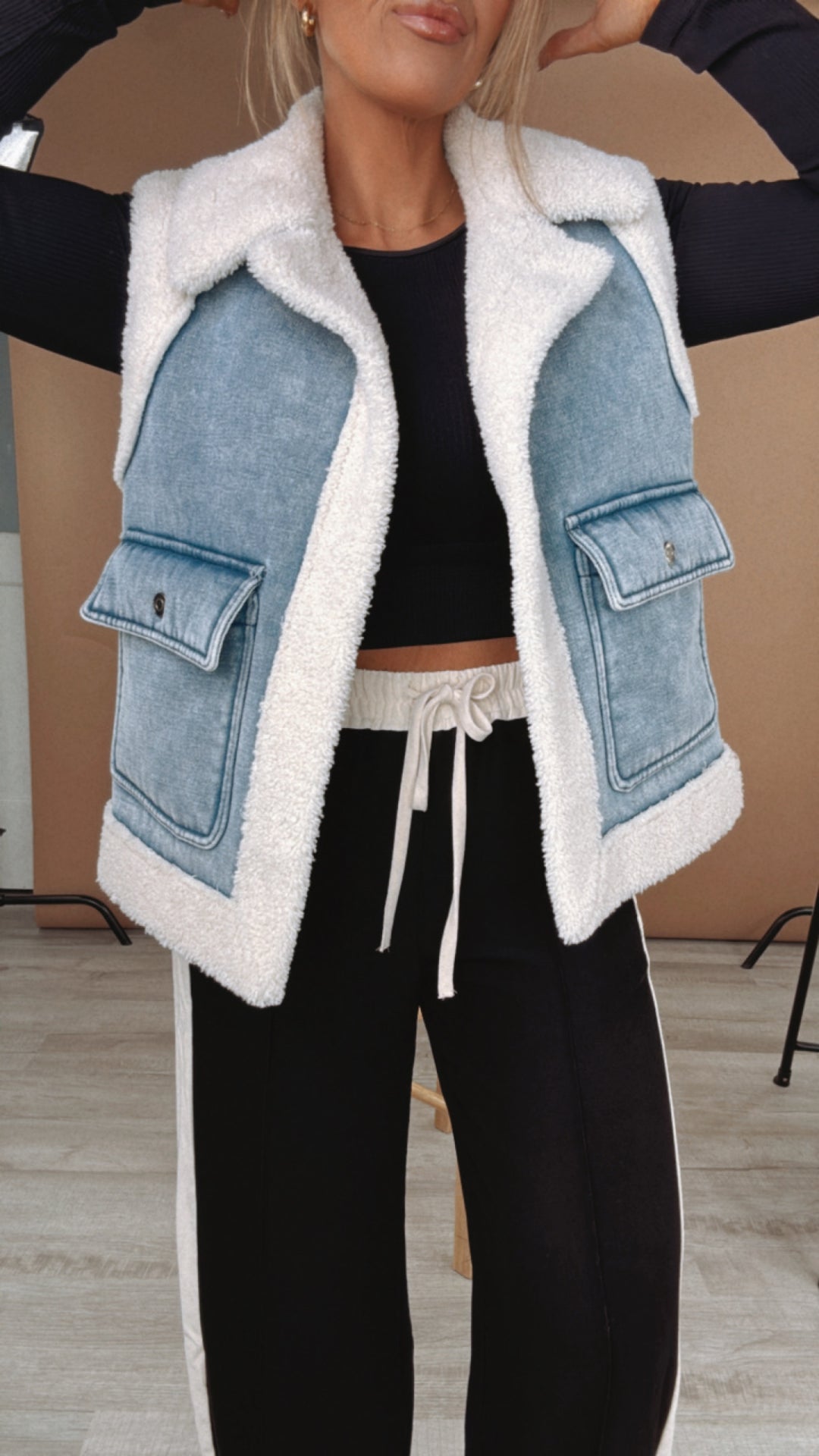 This Just In Stone Washed Denim Sherpa Vest