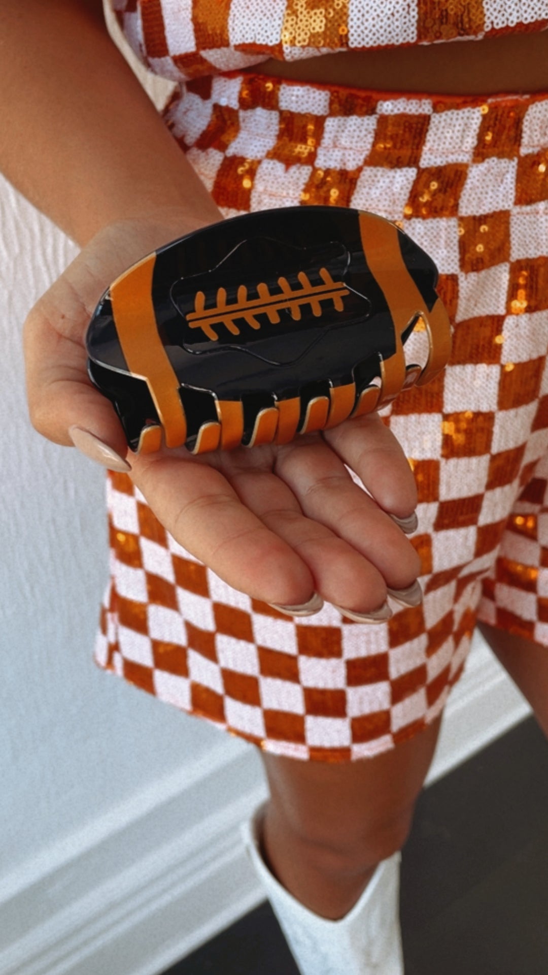 Orange and Black Football Hair Clip