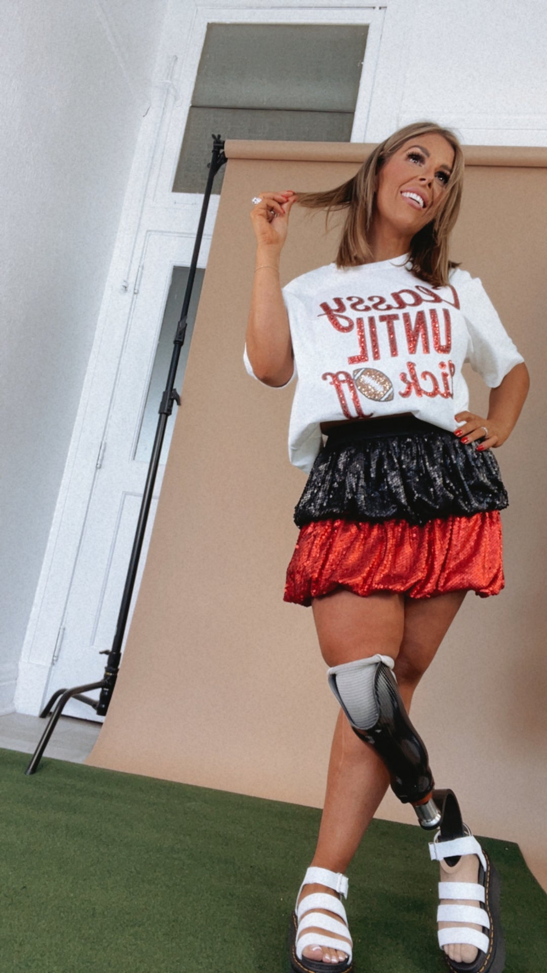 Spirited Red And Black Sequin Bubble Skirt