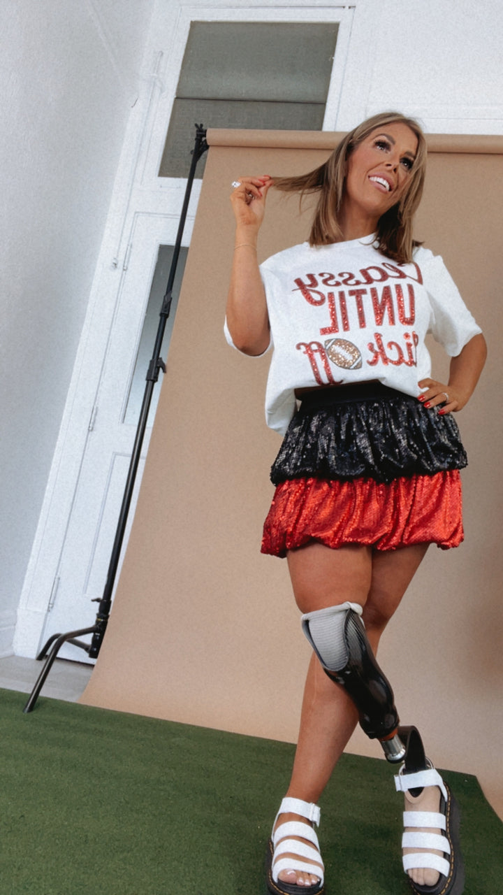 Spirited Red And Black Sequin Bubble Skirt