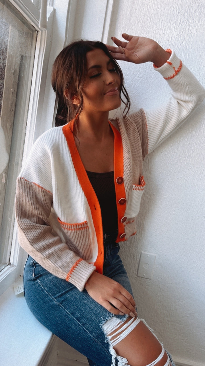 Layer Up Patchwork Cardi, Orange