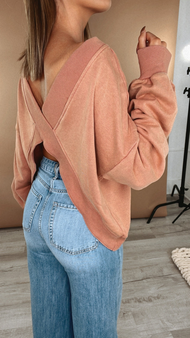 POL: Criss Cross Reversible Sweatshirt, Terracotta