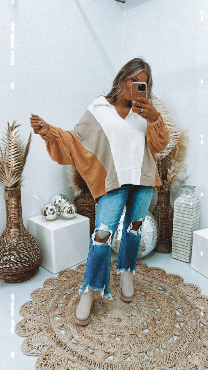 Oversized Contrasted Top, Cream/Taupe