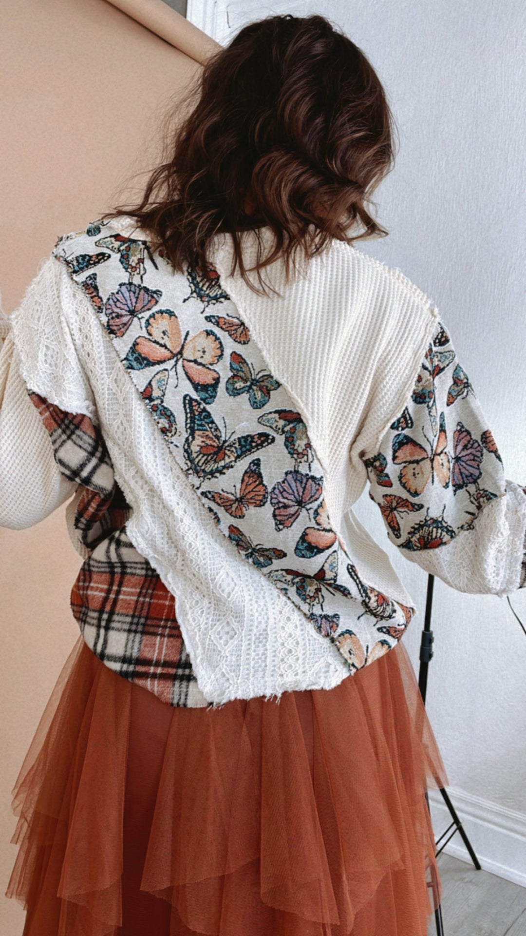 POL: Pure Magic Mix Material Patchwork Top, Cream