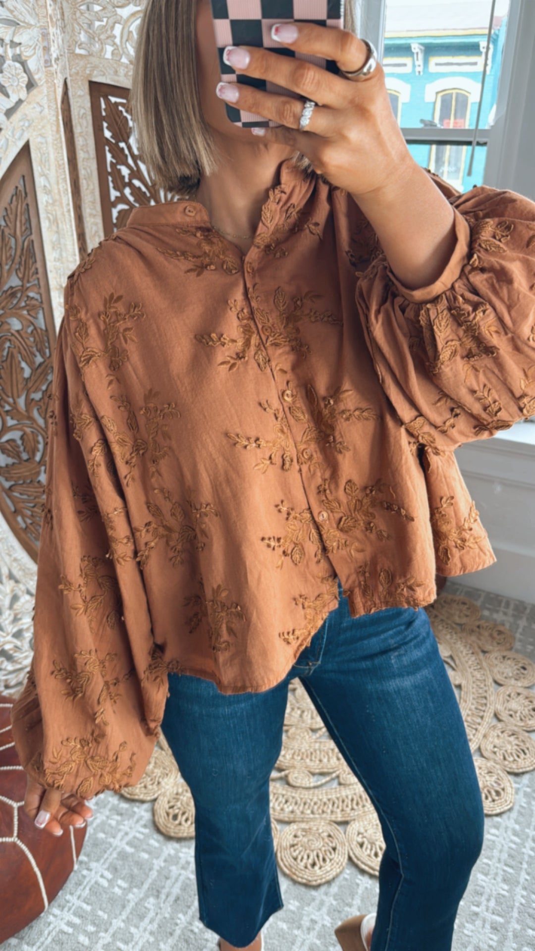 Serenade Floral Embellished Top, Rust