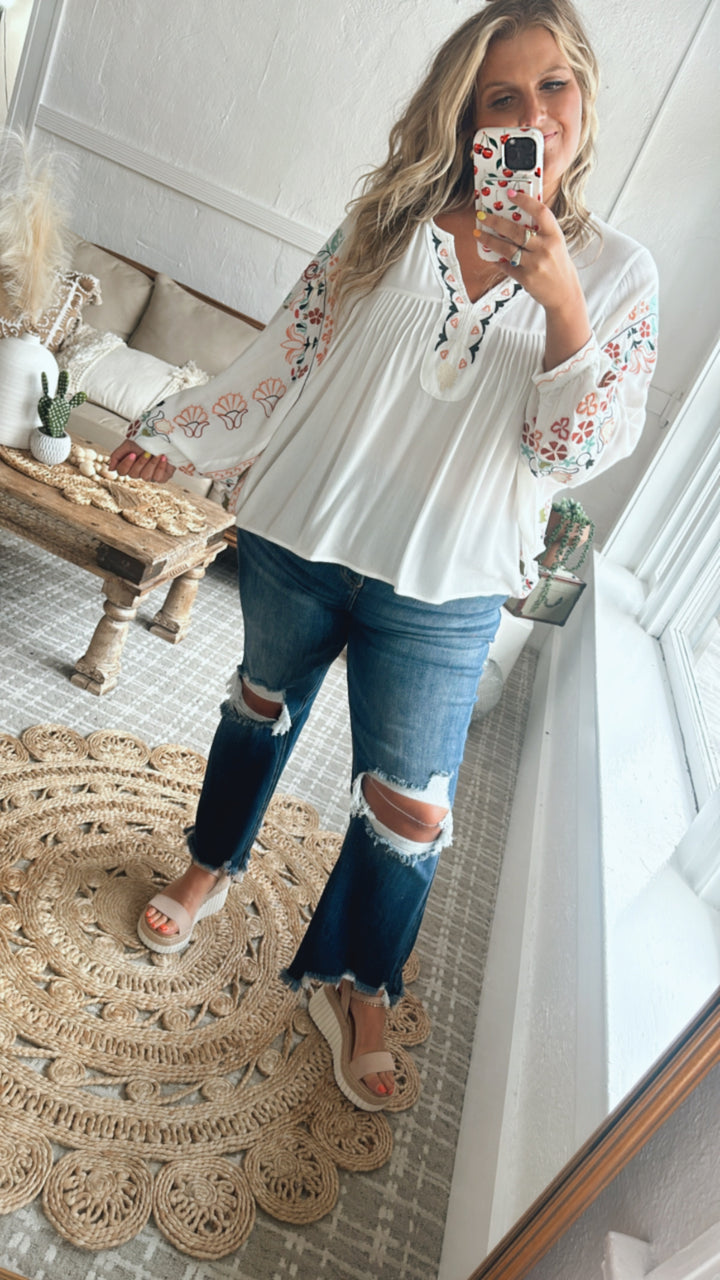 Emmy Embroidered Blouse, White