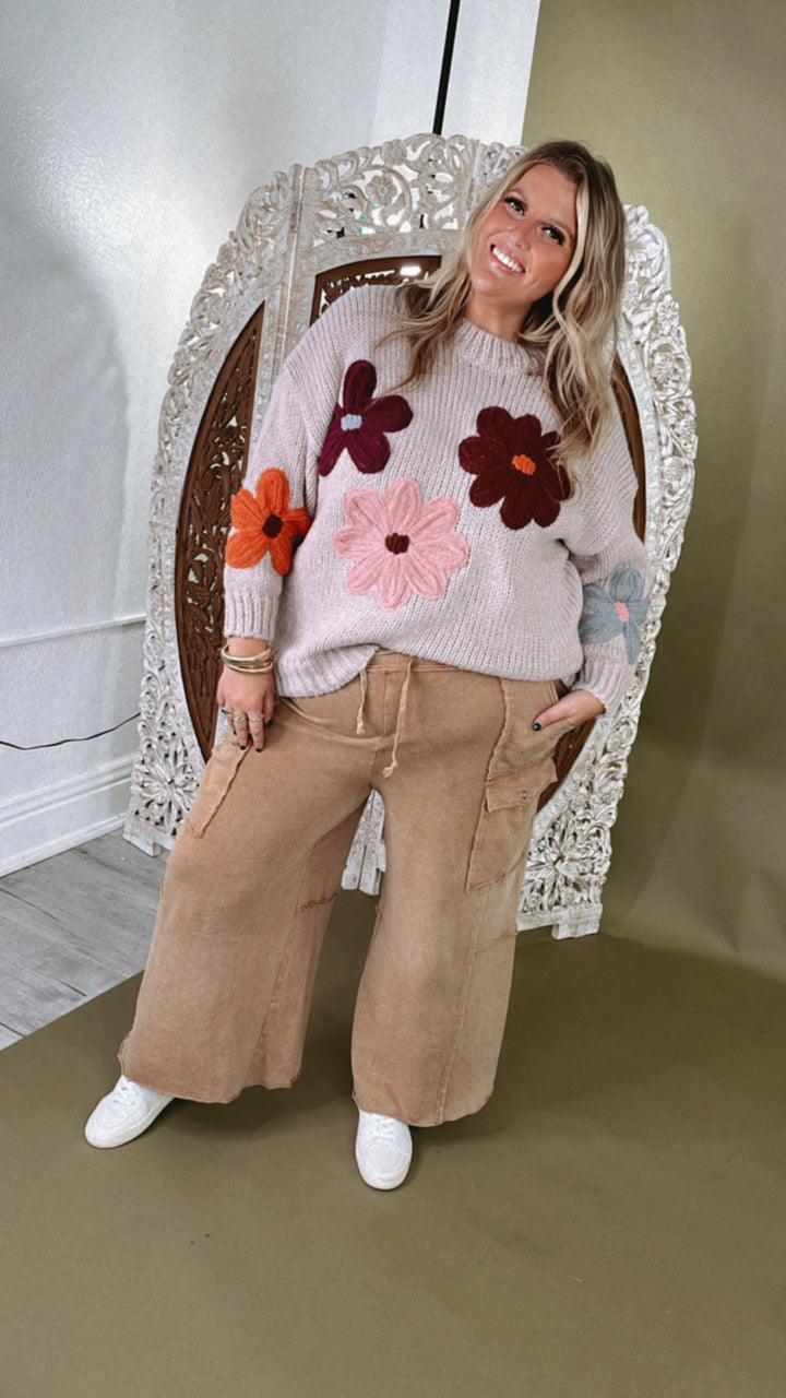 Floral Envy Knit Sweater, Tan