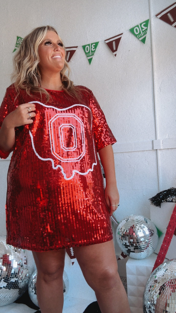 OH Spirit Sequin Dress, Red