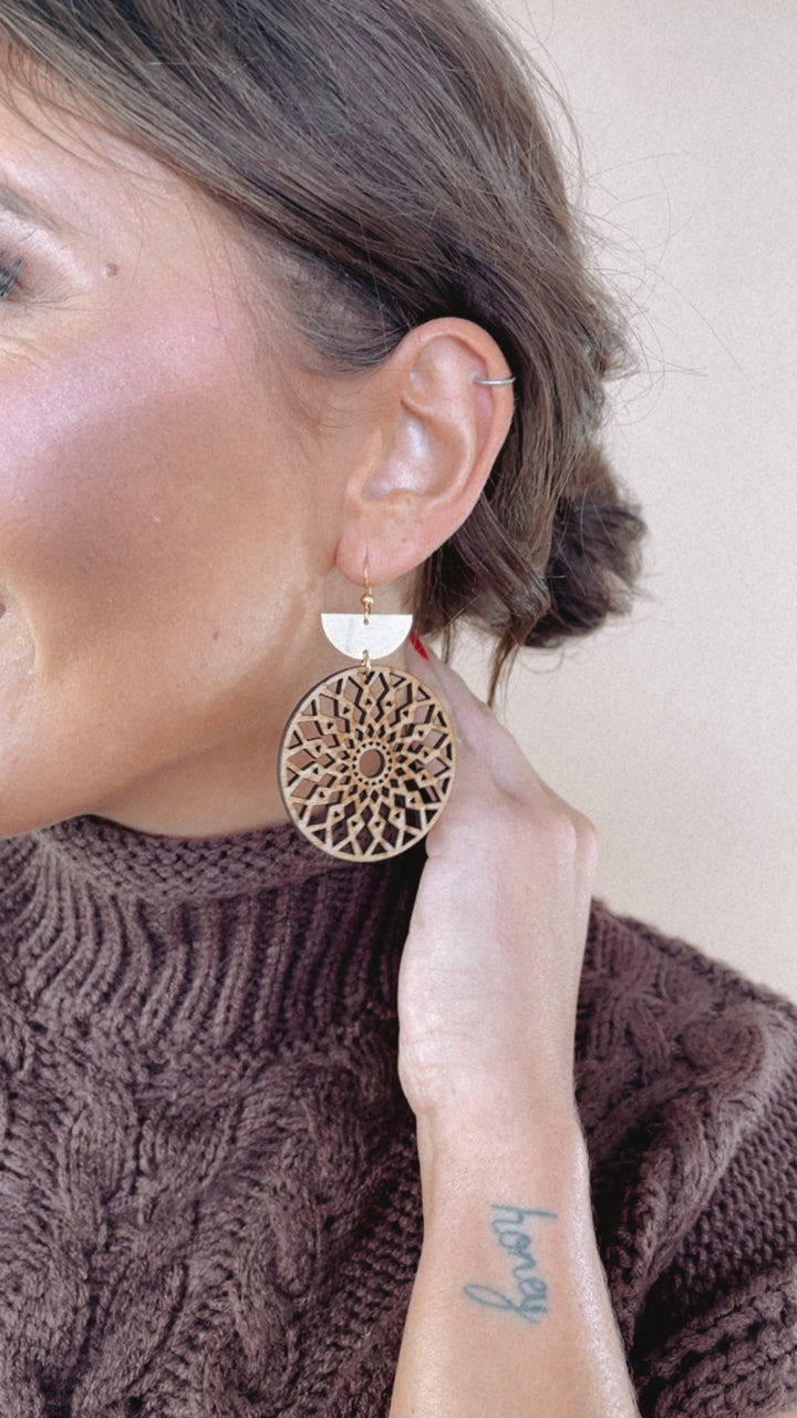 Cecelia Mandala Tiered Earring, Wood