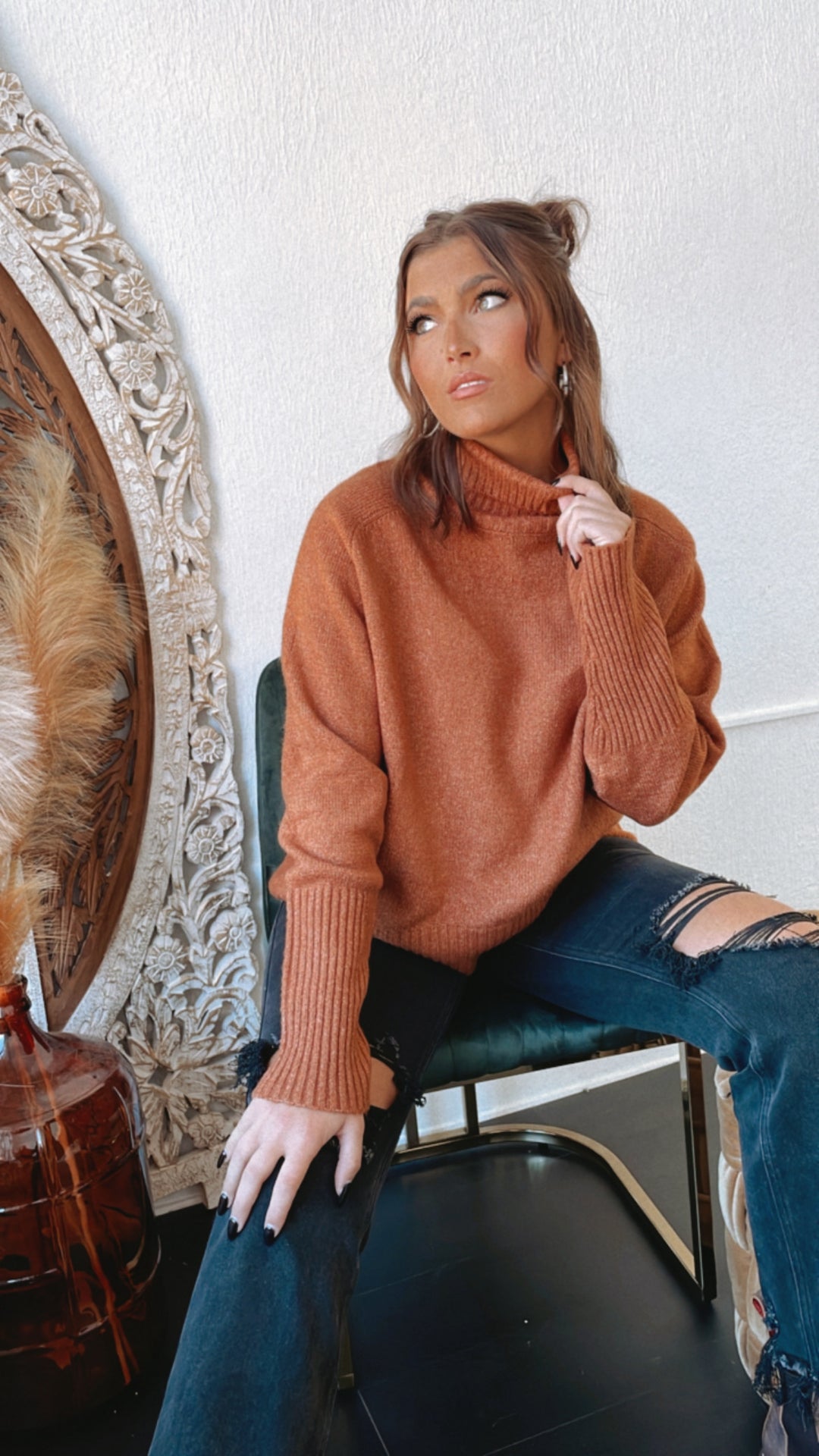 Let It Be Knit Sweater , Dark Rust