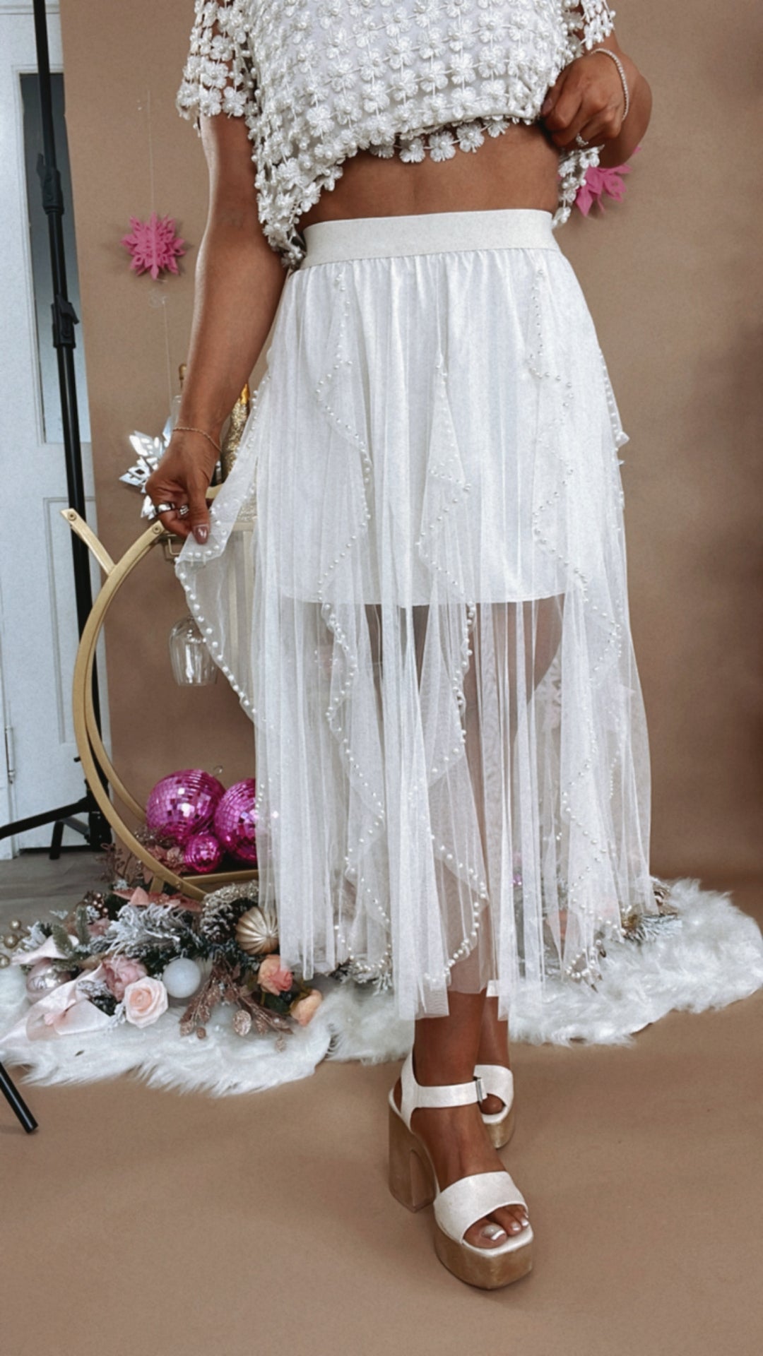 POL: Presley Pearl Studded Tulle Tutu, Ivory