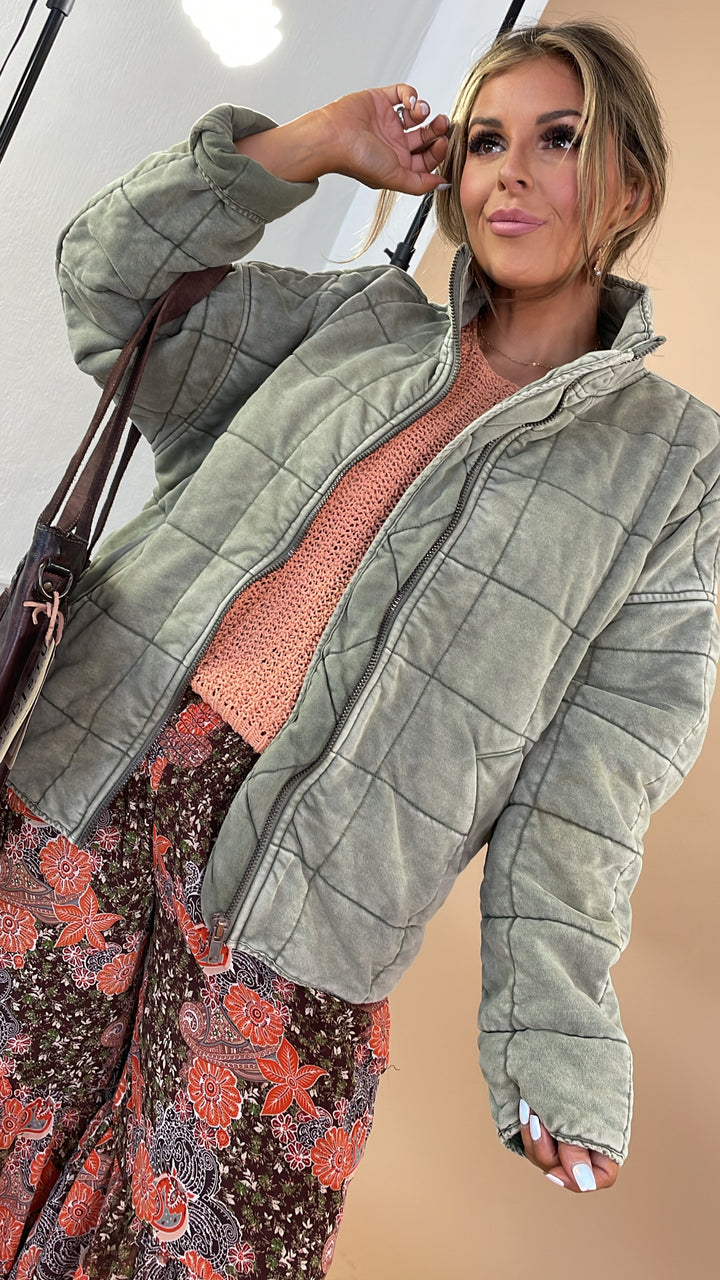 It's All Good Quilted Washed Jacket, Olive by BY TOGETHER