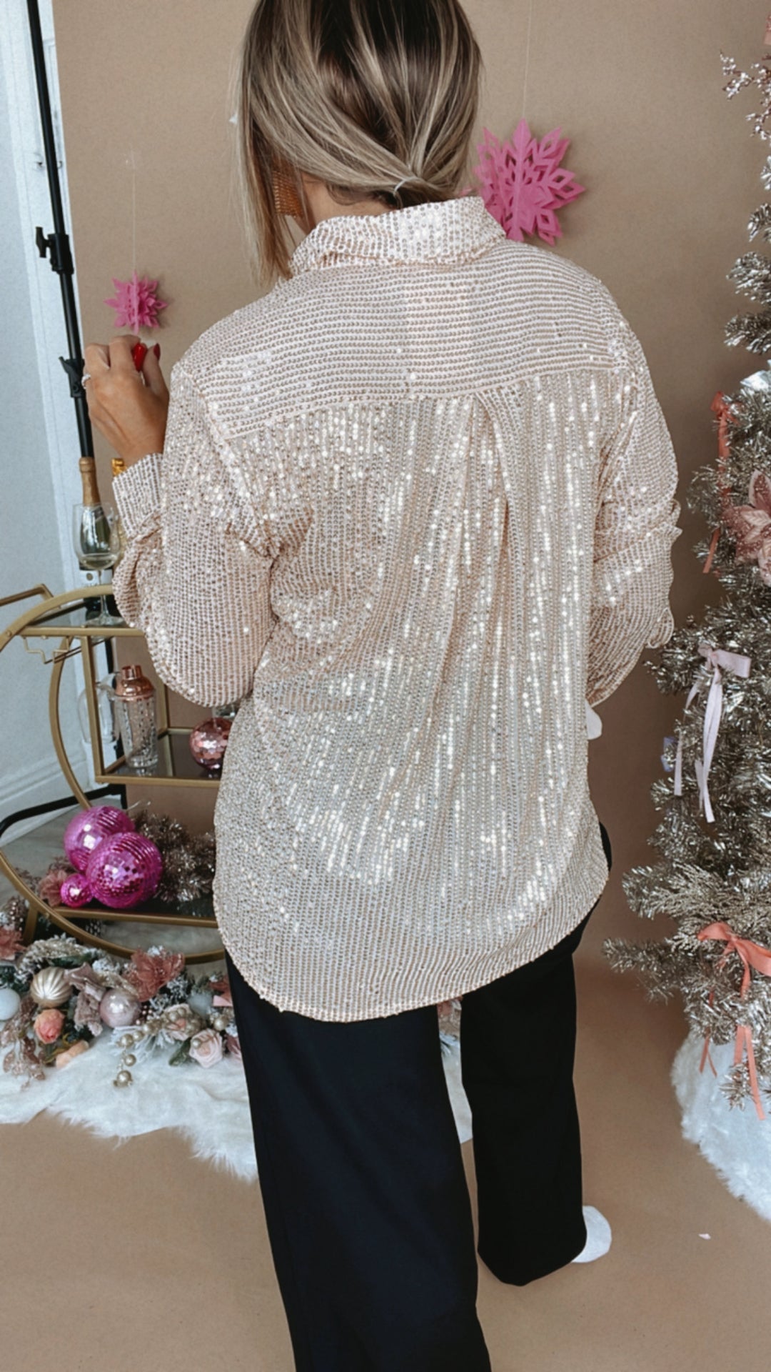 Give Me Sequin Button Up Blouse , Gold