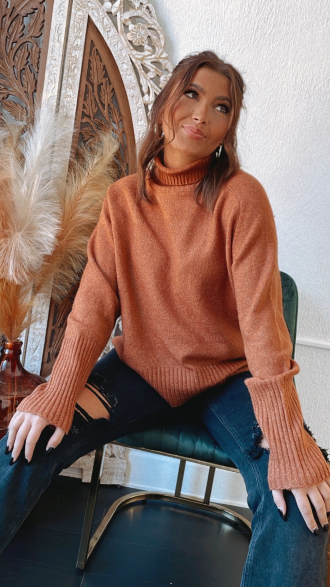 Let It Be Knit Sweater , Dark Rust