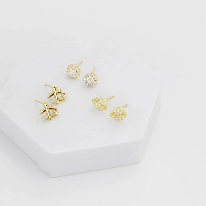 Treasure Jewels: Airplane Stud Earring Set Gold