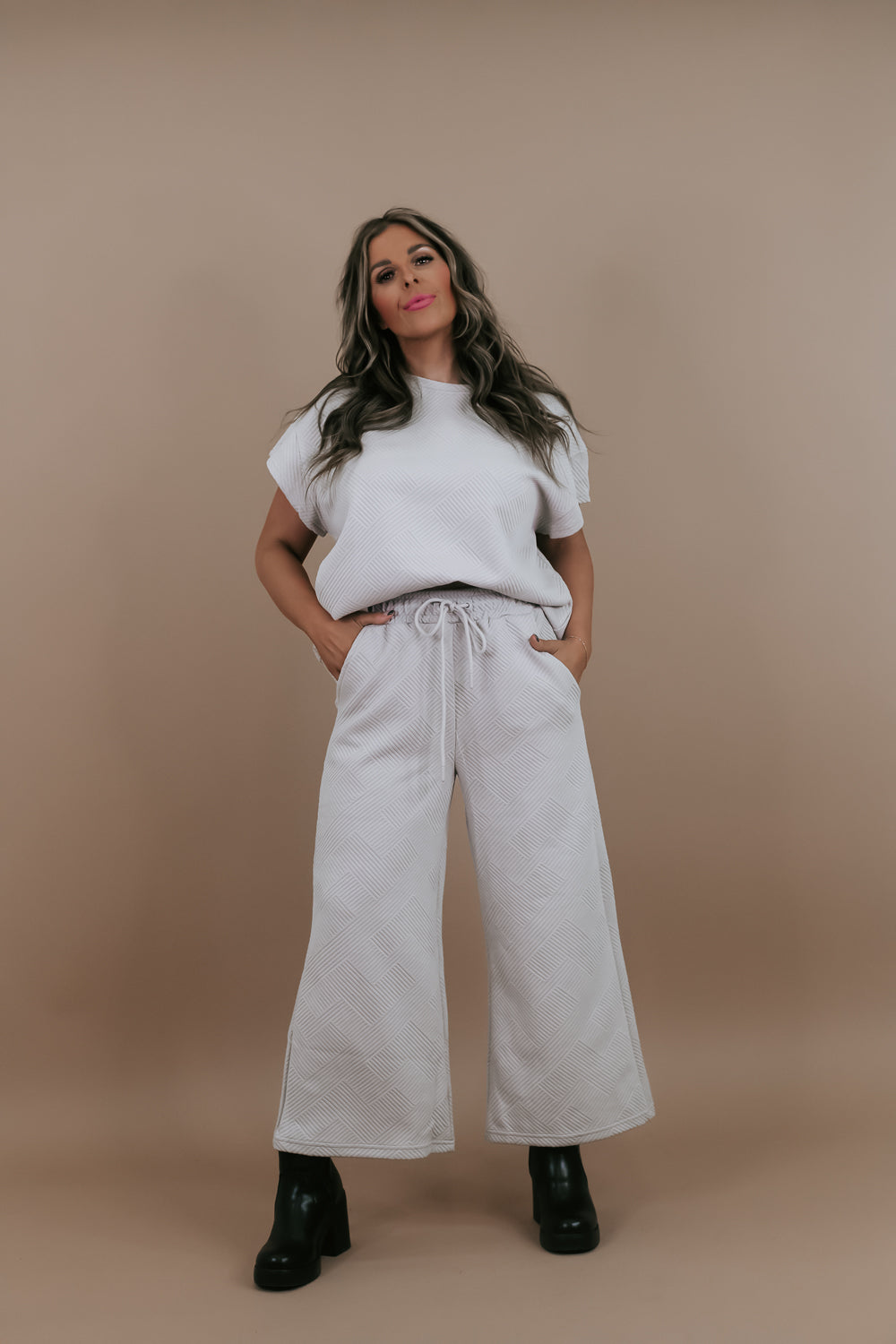 Ready To Travel Two Piece Wide Leg Pant Set (Beige)