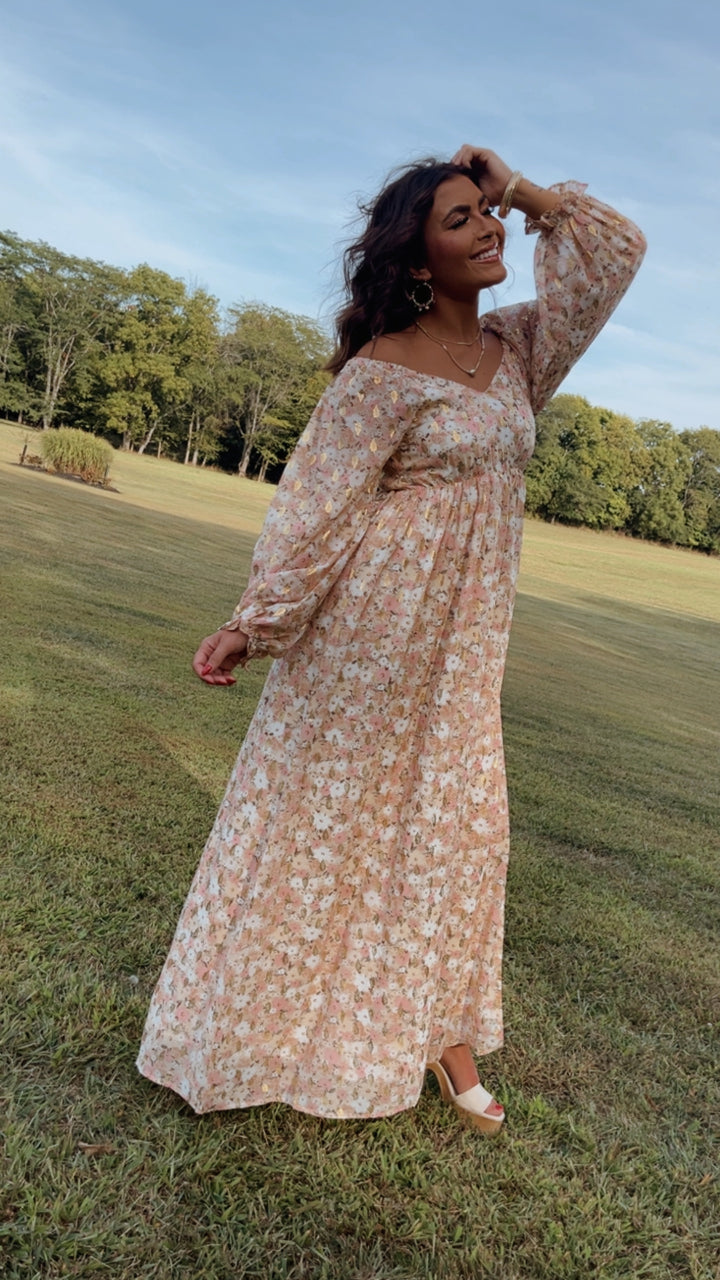 ECB Exclusive: Timeless Romantic Chiffon Maxi Dress, Pink Floral