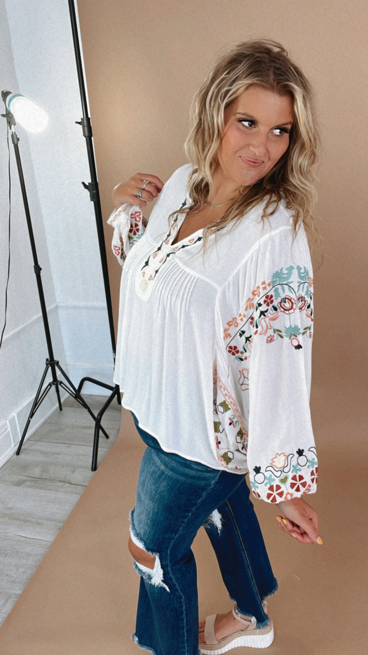 Emmy Embroidered Blouse, White