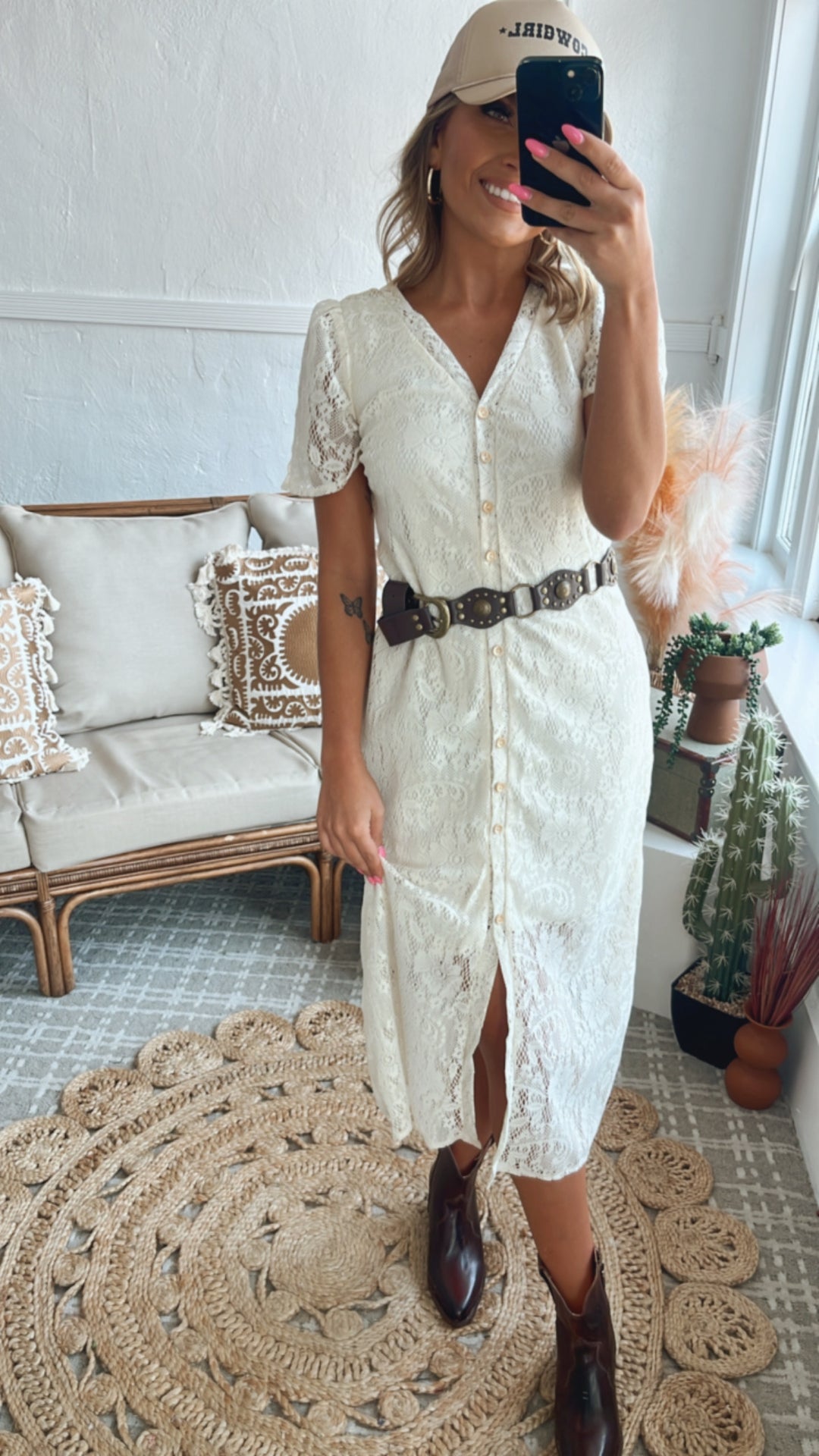 Lace Midi Dress, Cream