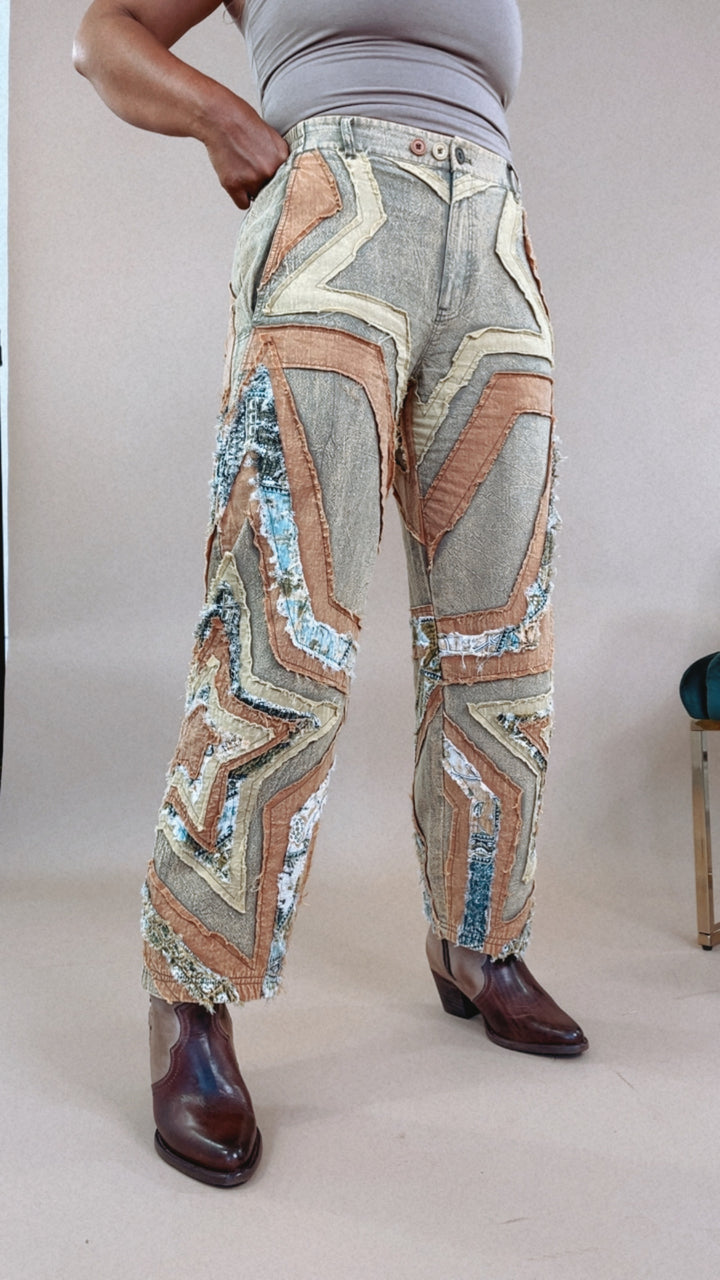 Oli & Hali: Washed Patchwork Star Patched Pants