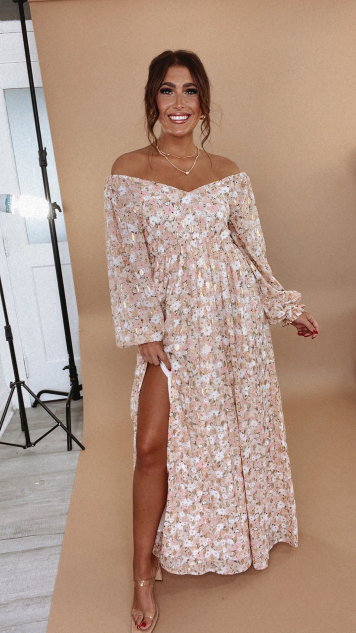 ECB Exclusive: Timeless Romantic Chiffon Maxi Dress, Pink Floral