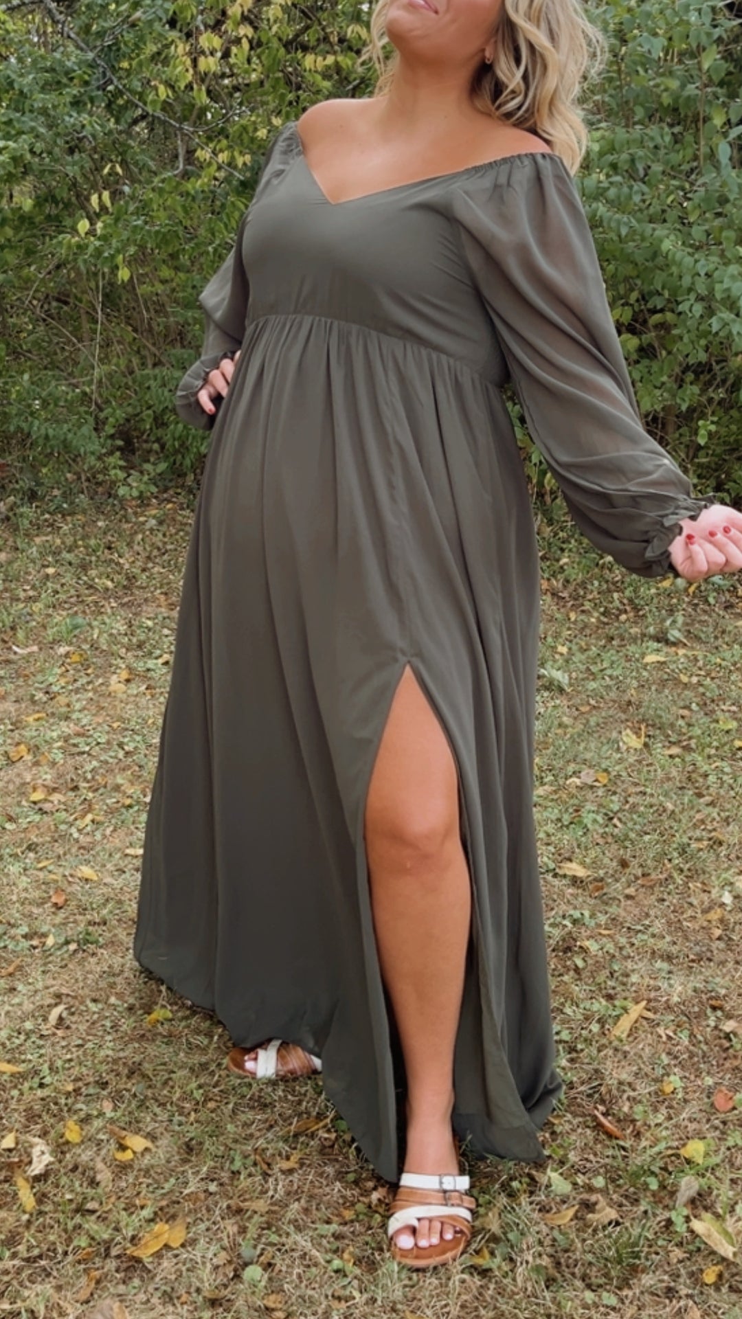 ECB Exclusive: Timeless Romantic Chiffon Maxi Dress, Olive