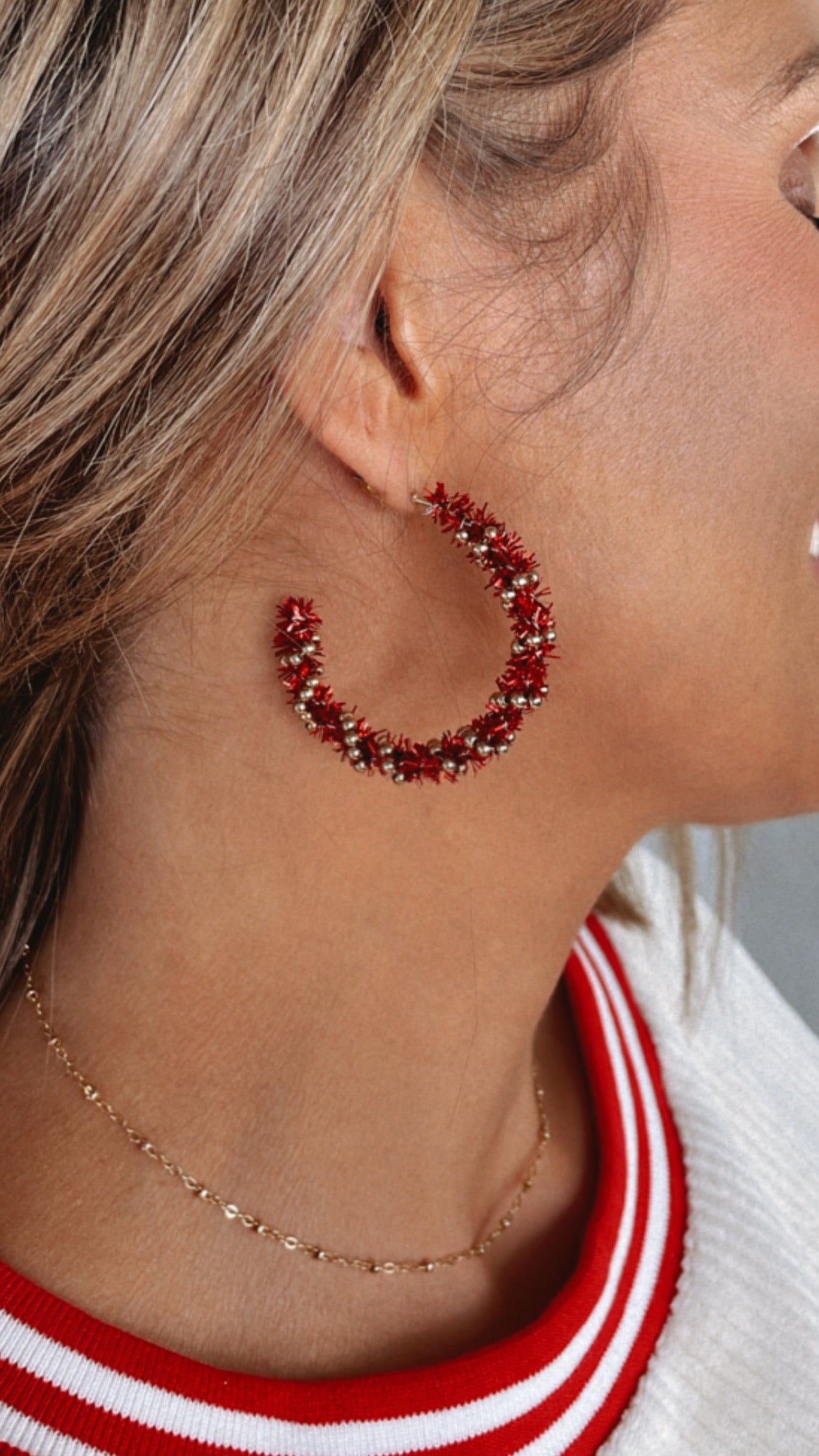 Holiday Tinsel Wrapped Hoop Red Everyday Chic Boutique
