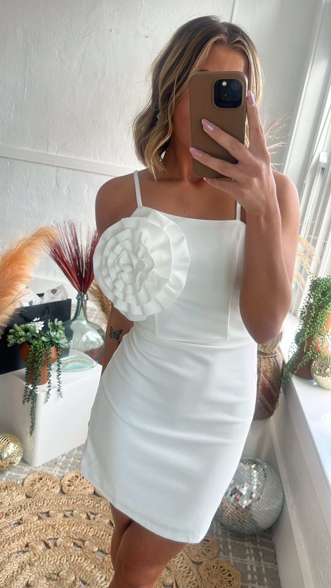 Rosette Bodycon Tube Dress, White