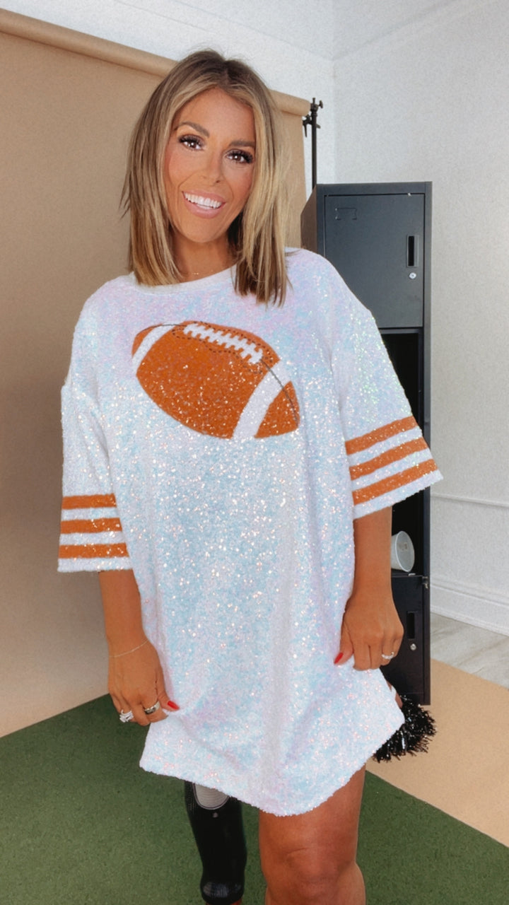 Set in Sequins Football Dress, White