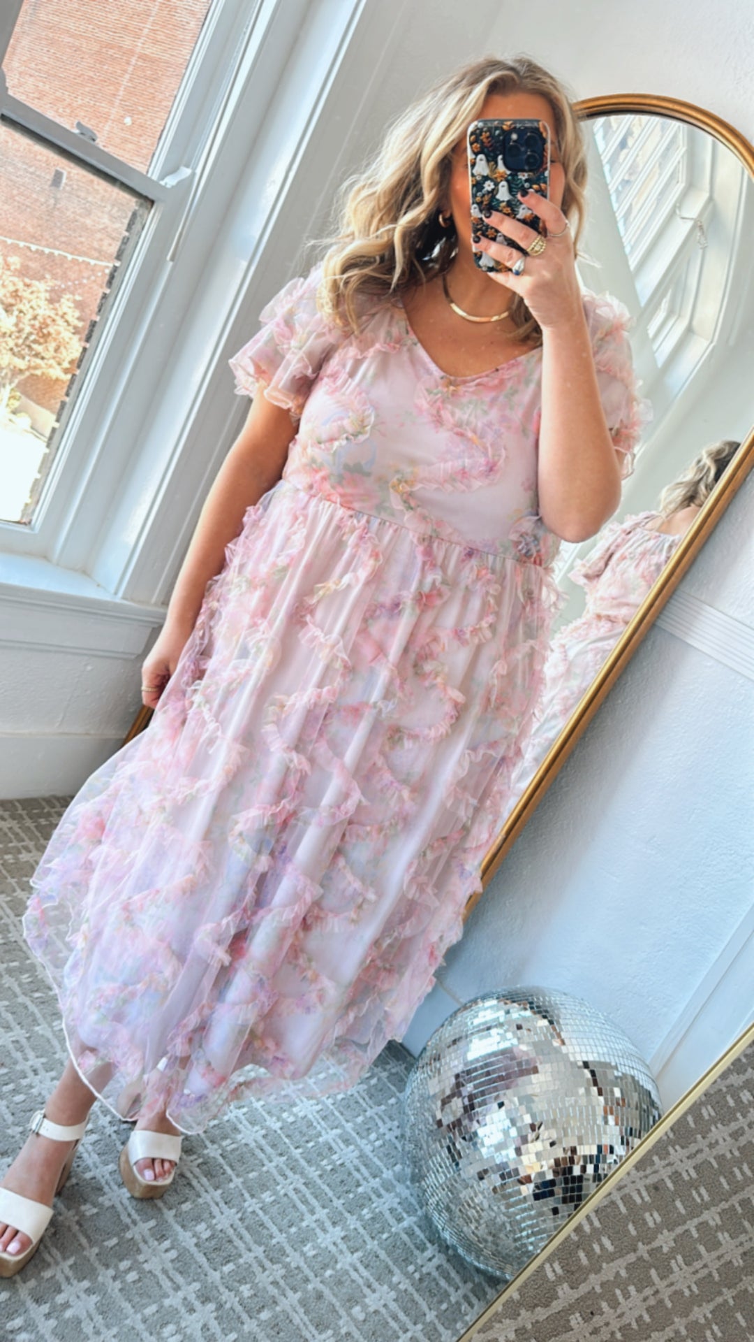 Floral Tulle Maxi Dress, Pink