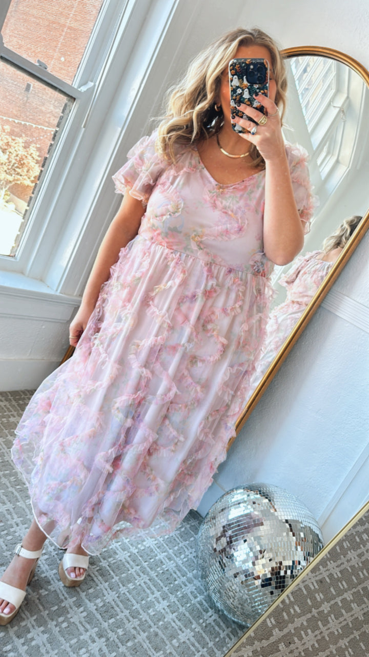 Floral Tulle Maxi Dress, Pink