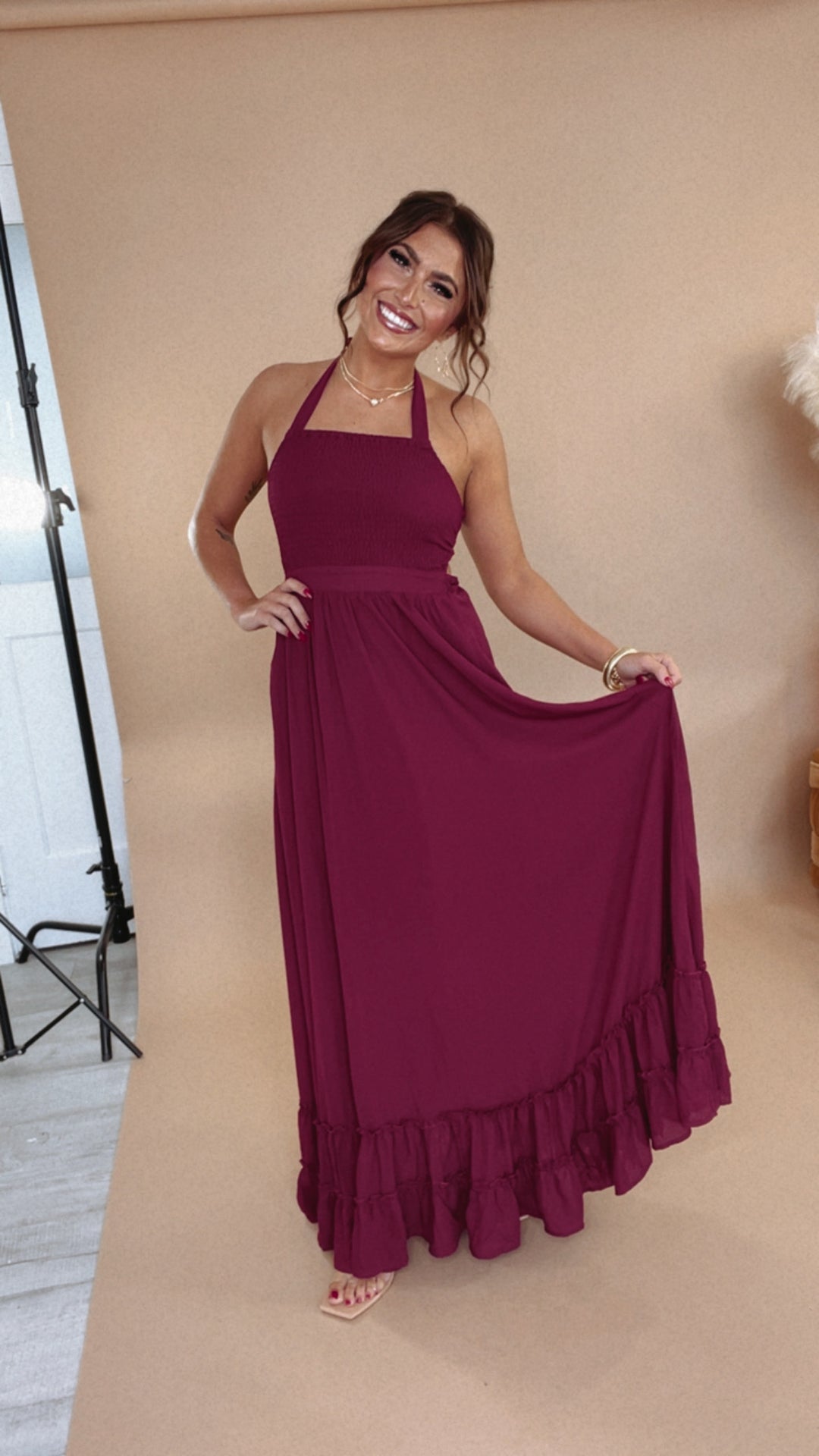 Between the Lines Maxi Dress, Burgundy