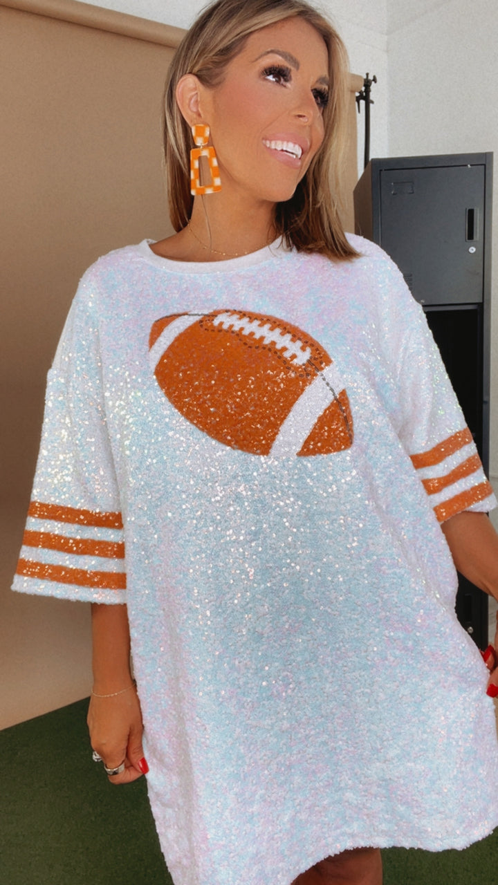 Set in Sequins Football Dress, White