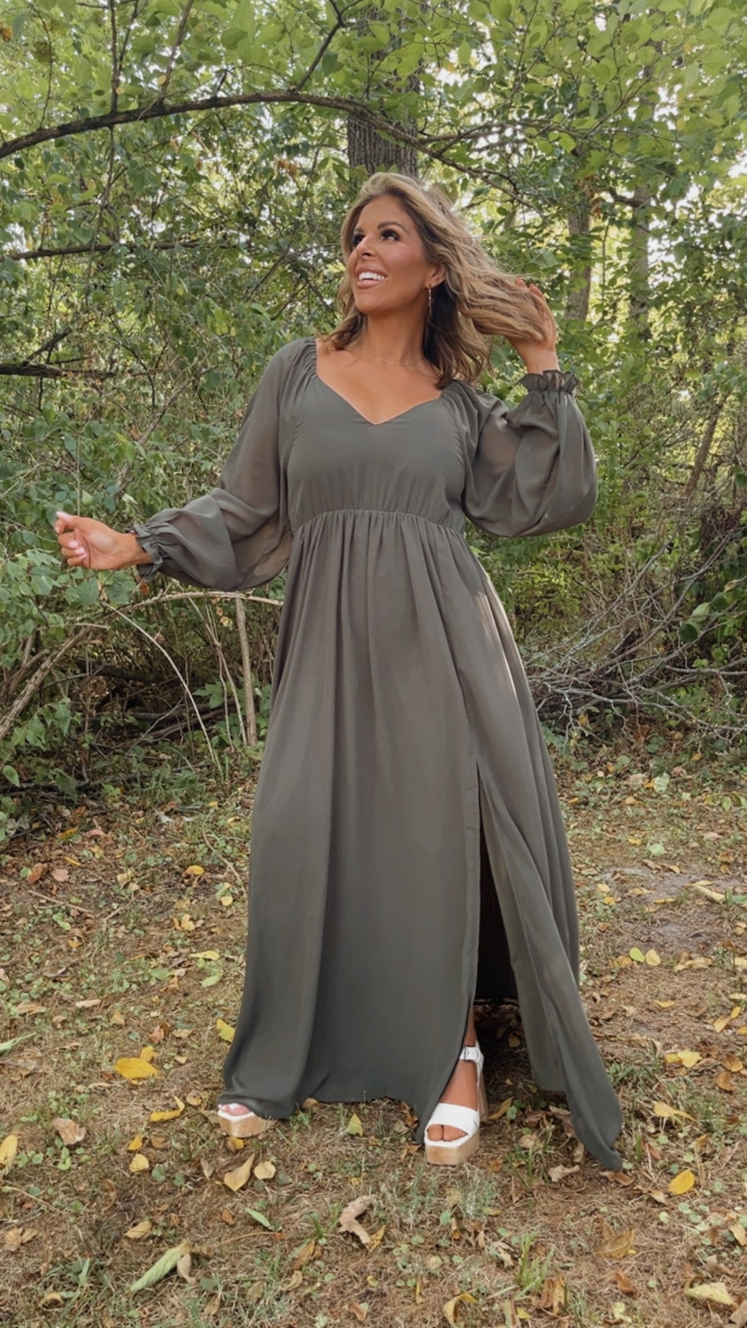 ECB Exclusive: Timeless Romantic Chiffon Maxi Dress, Olive