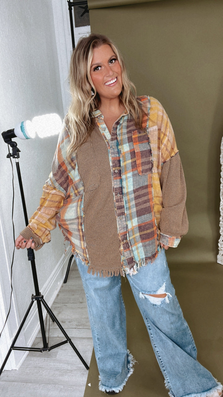 Oli & Hali: Sunny Mixed Plaid Button Down Top