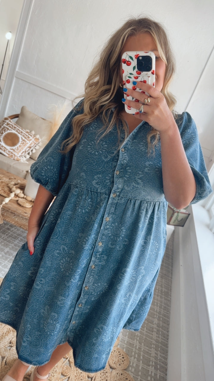 Dixie Denim Puff Sleeve Mini Dress