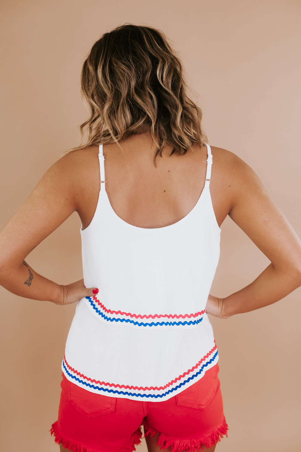 Red White and Blue Linen Tank, White