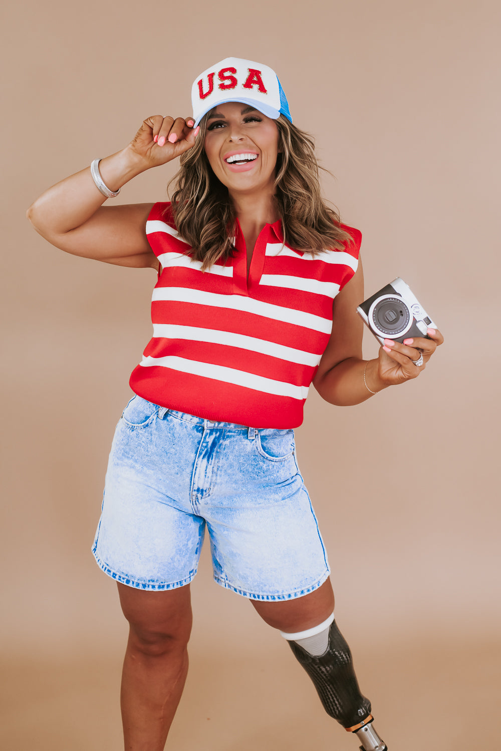 Striped Sleeveless Tank, Red