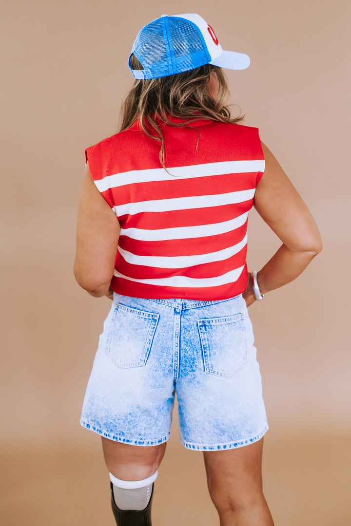 Striped Sleeveless Tank, Red