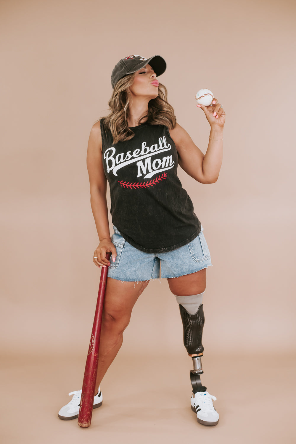 Baseball Mom Graphic Tank, Black/Red