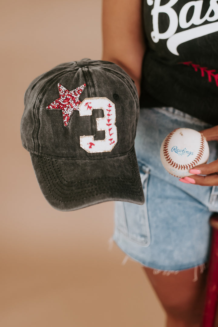 Baseball Number Patch Ball Cap, Black