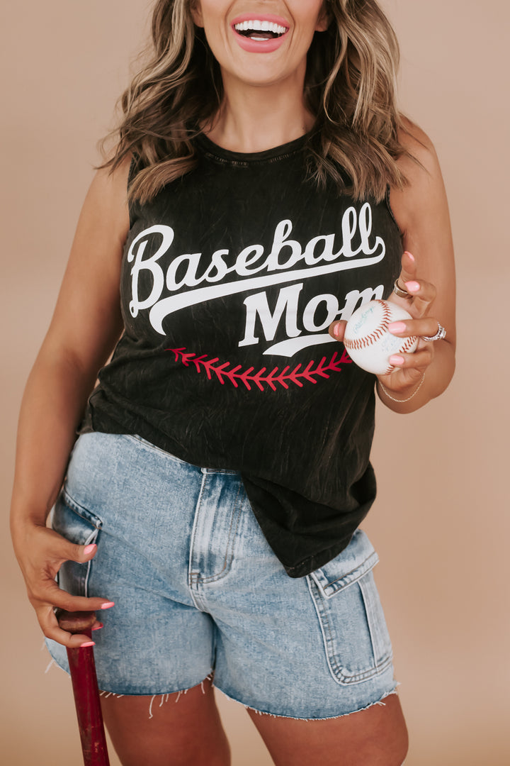 Baseball Mom Graphic Tank, Black/Red