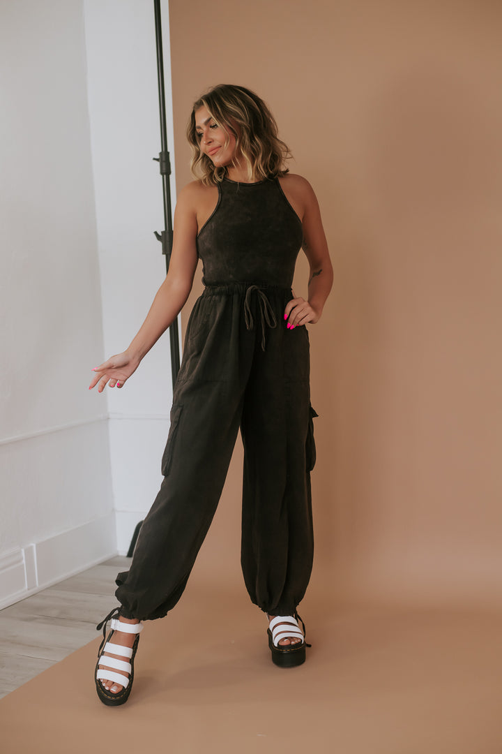 Corrie Cargo Pant Jumpsuit, Black