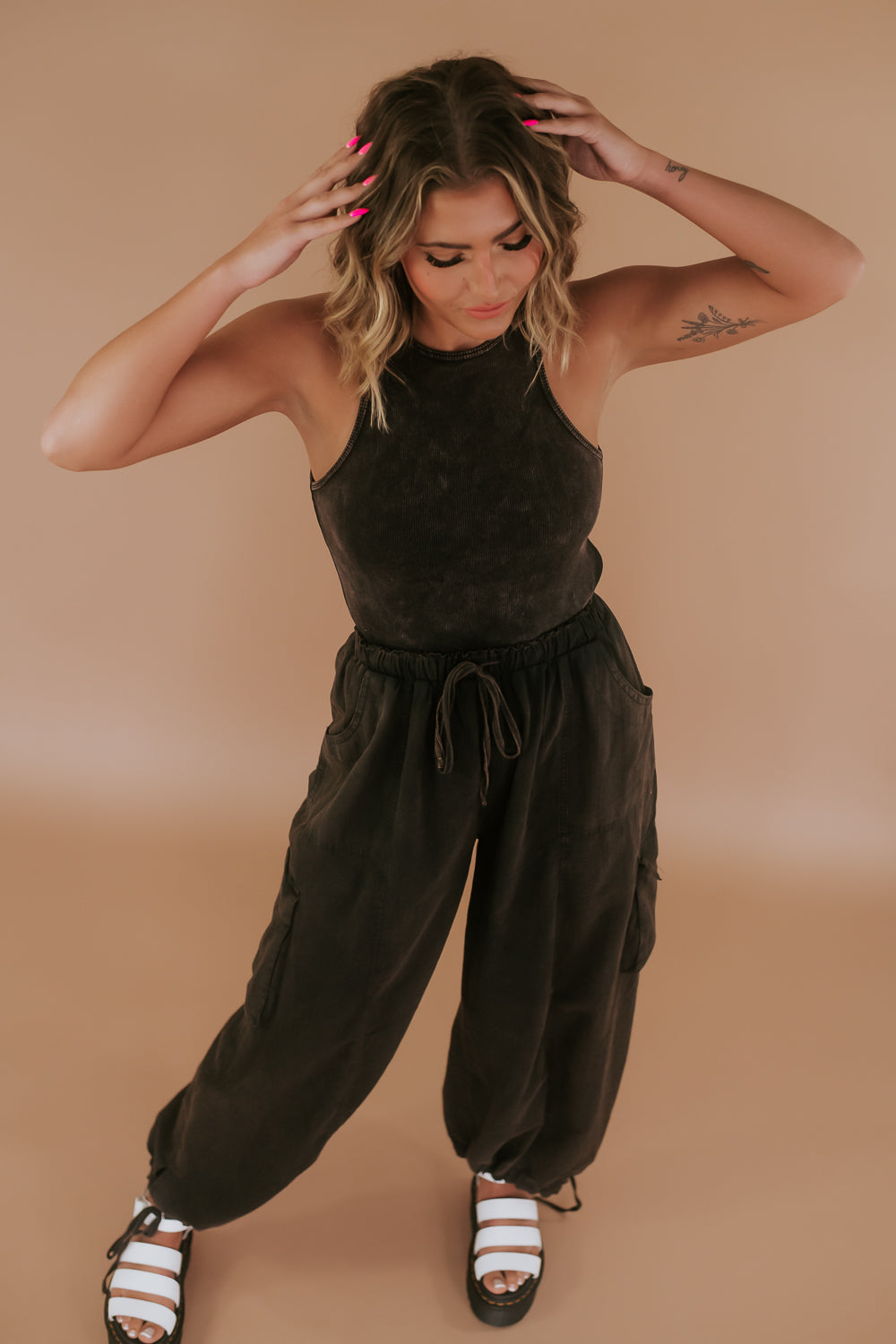 Corrie Cargo Pant Jumpsuit, Black