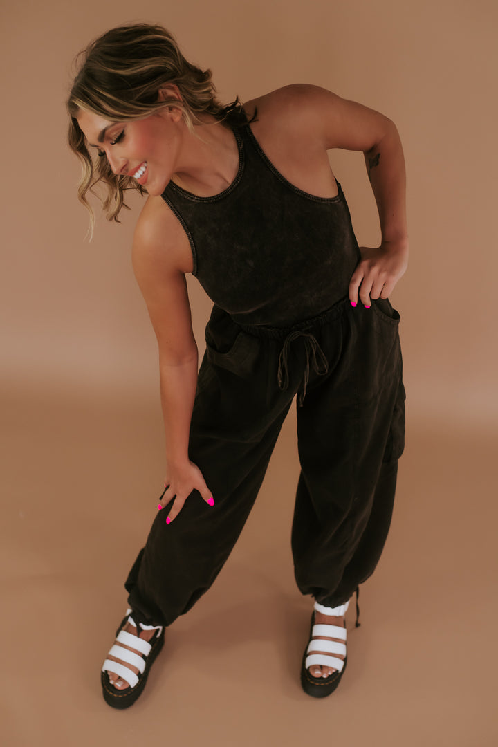 Corrie Cargo Pant Jumpsuit, Black