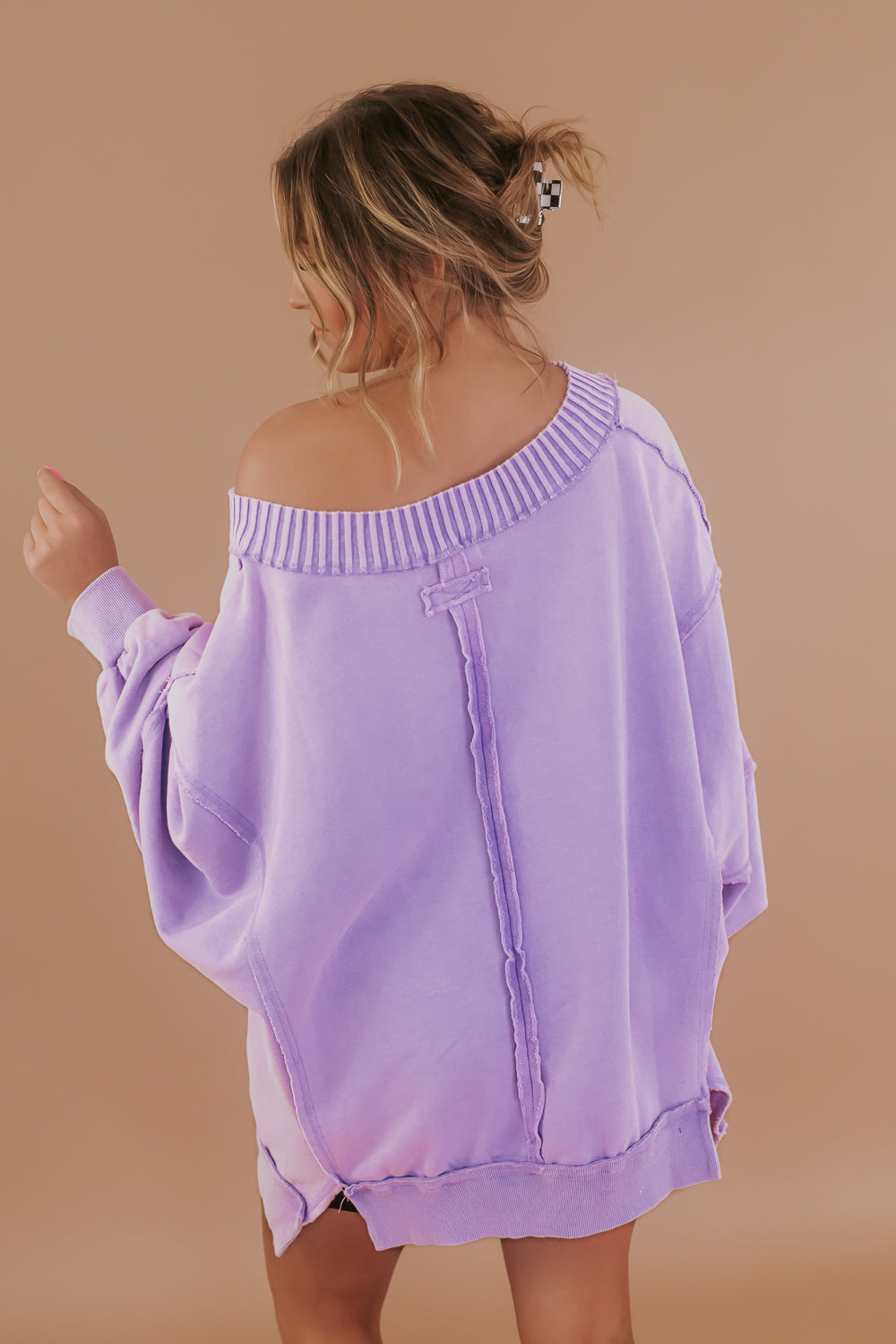 Live in it Oversized V Neck Sweatshirt, Purple