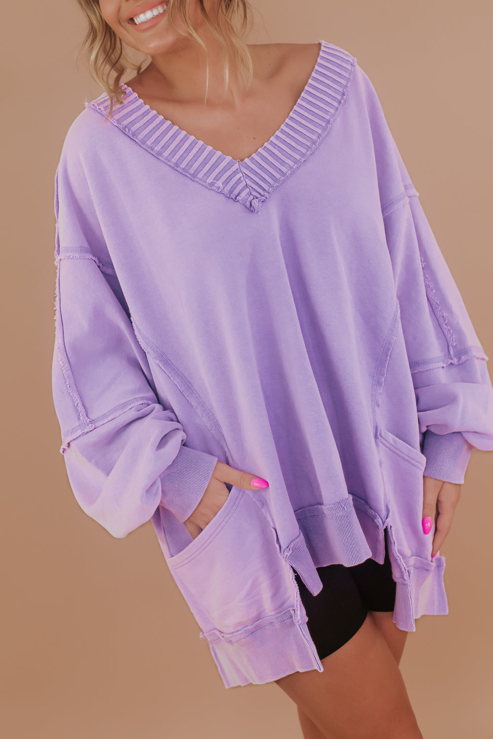 Live in it Oversized V Neck Sweatshirt, Purple