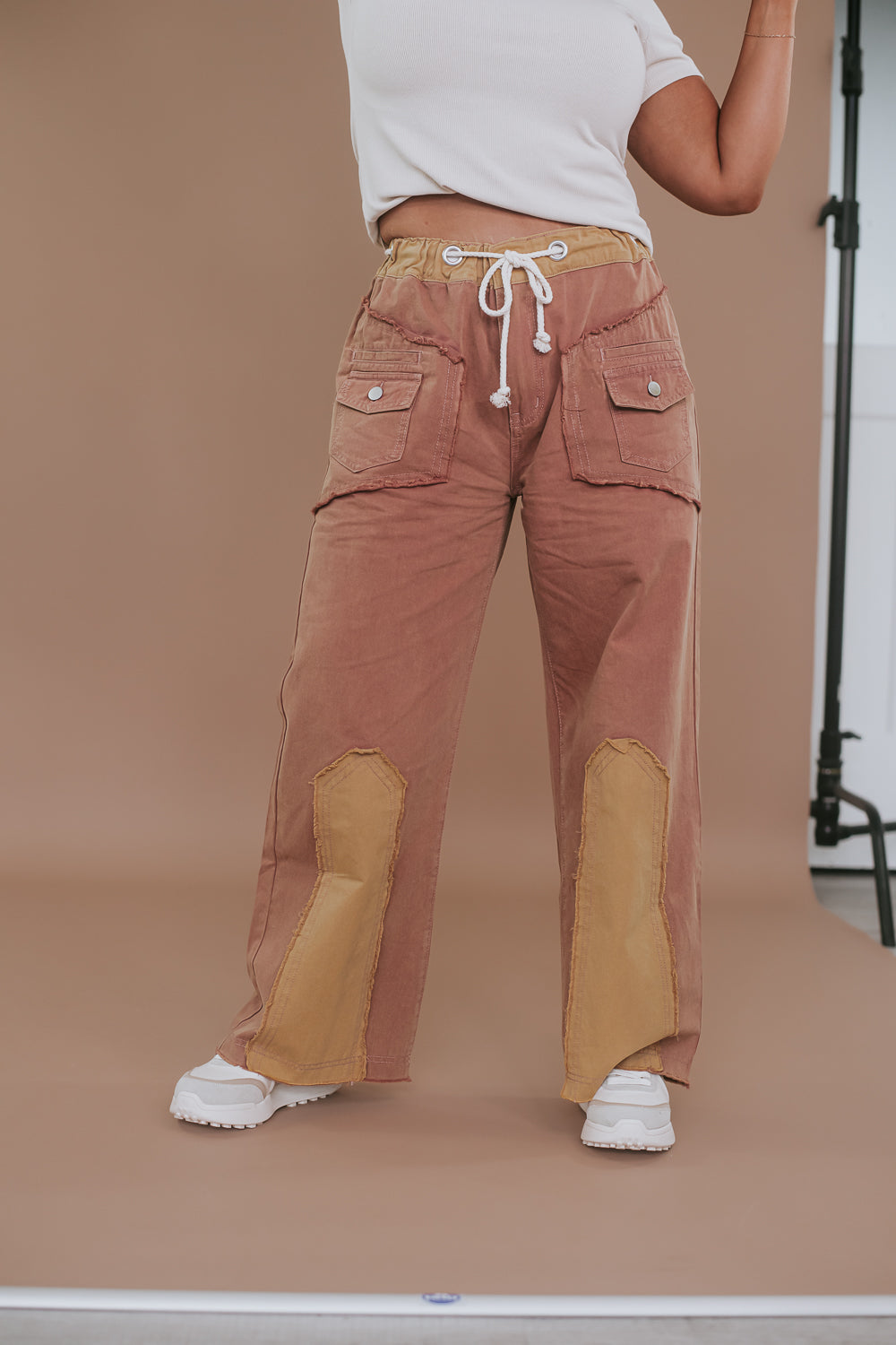 POL:Colorblock Twill Wide Leg Pants