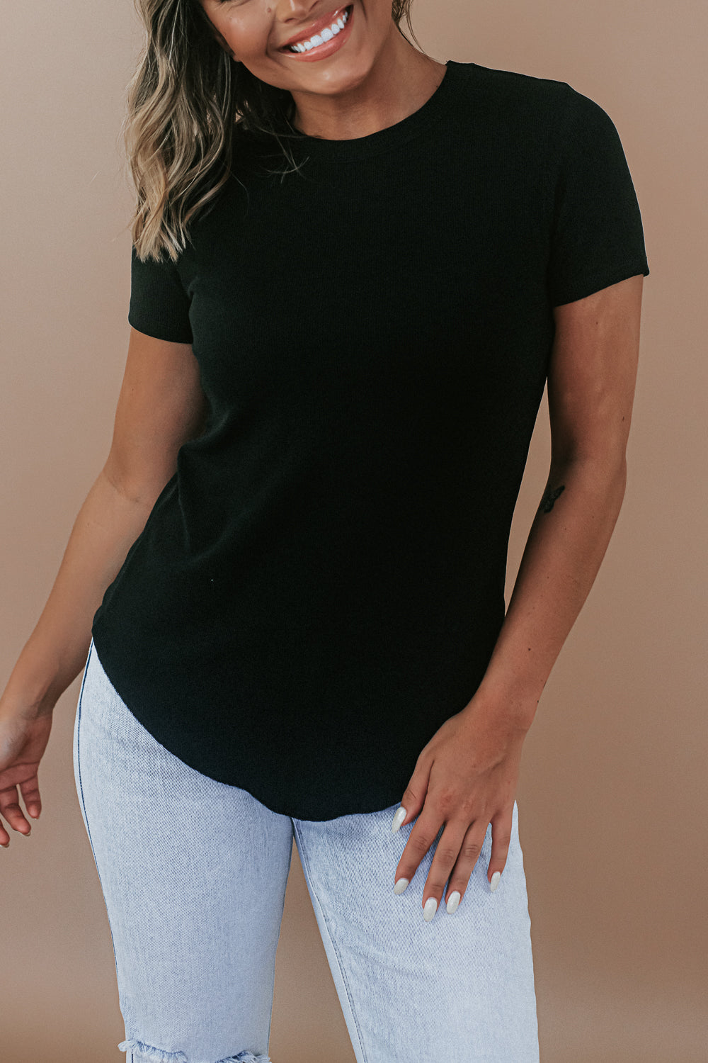 Best Basic Ribbed Tee Shirt, Black